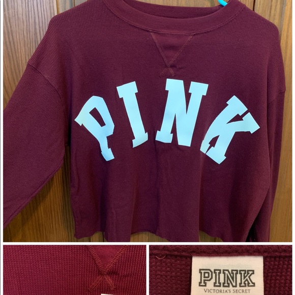 PINK Victoria's Secret Tops - victoria’s secret, PINK, burgundy waffle knit tee